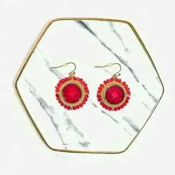 Red Statement Beaded  Earrings - Picture 3 of 3